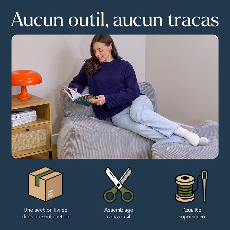 Fauteuil modulaire Zen, velours côtelé jumbo, gris
