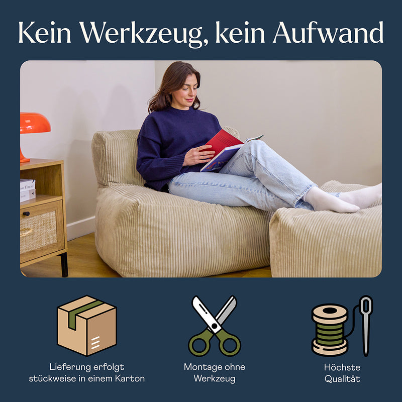 Fauteuil modulaire Zen, velours côtelé jumbo, pierre