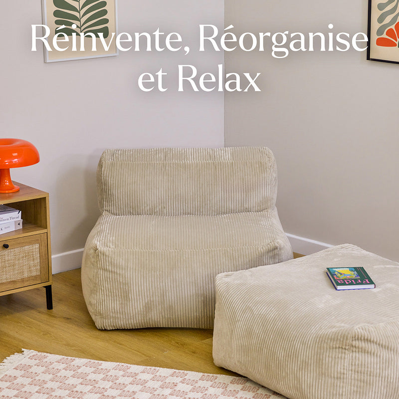 Fauteuil modulaire Zen, velours côtelé jumbo, pierre