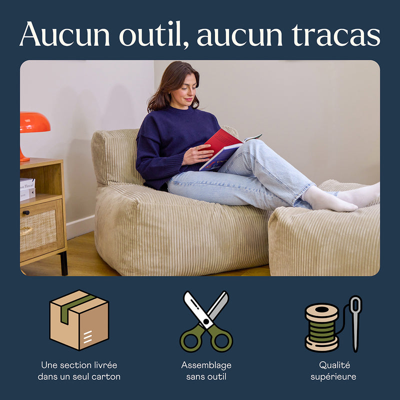 Fauteuil modulaire Zen, velours côtelé jumbo, pierre
