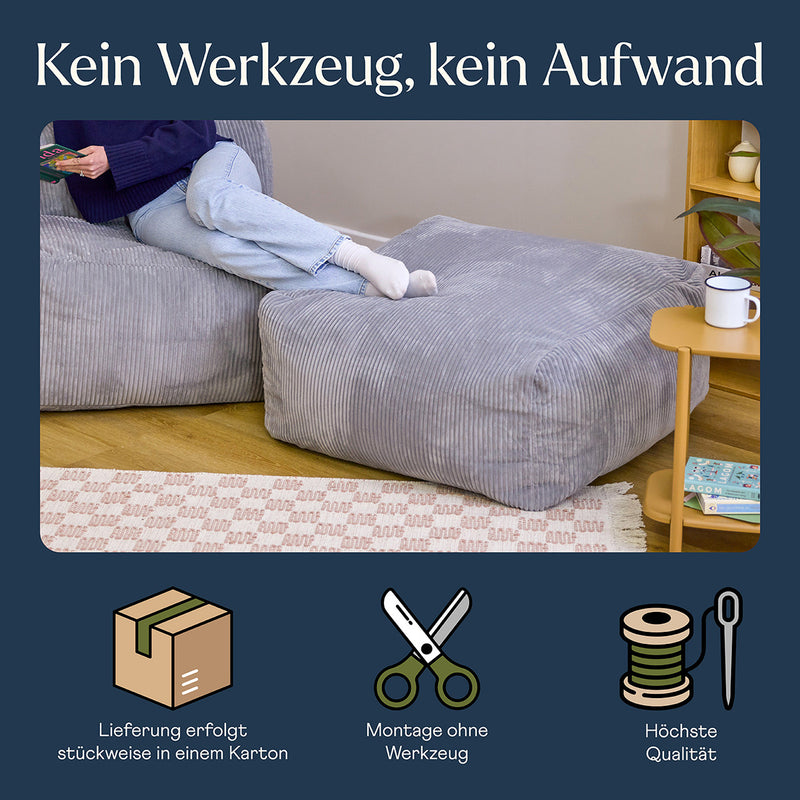 Repose-pieds modulaire Zen, velours côtelé Jumbo, gris