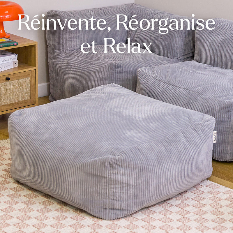 Repose-pieds modulaire Zen, velours côtelé Jumbo, gris