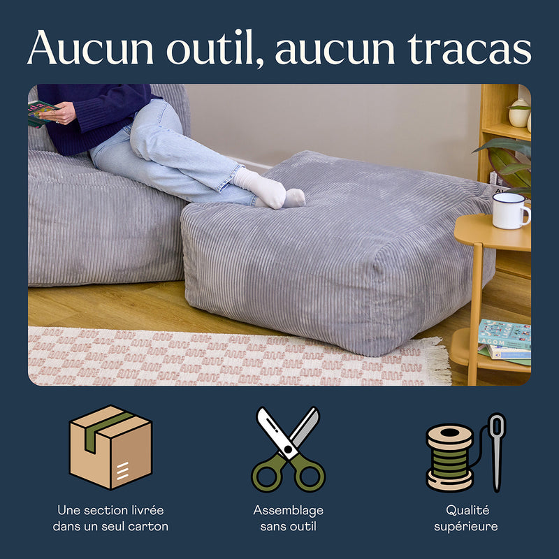 Repose-pieds modulaire Zen, velours côtelé Jumbo, gris