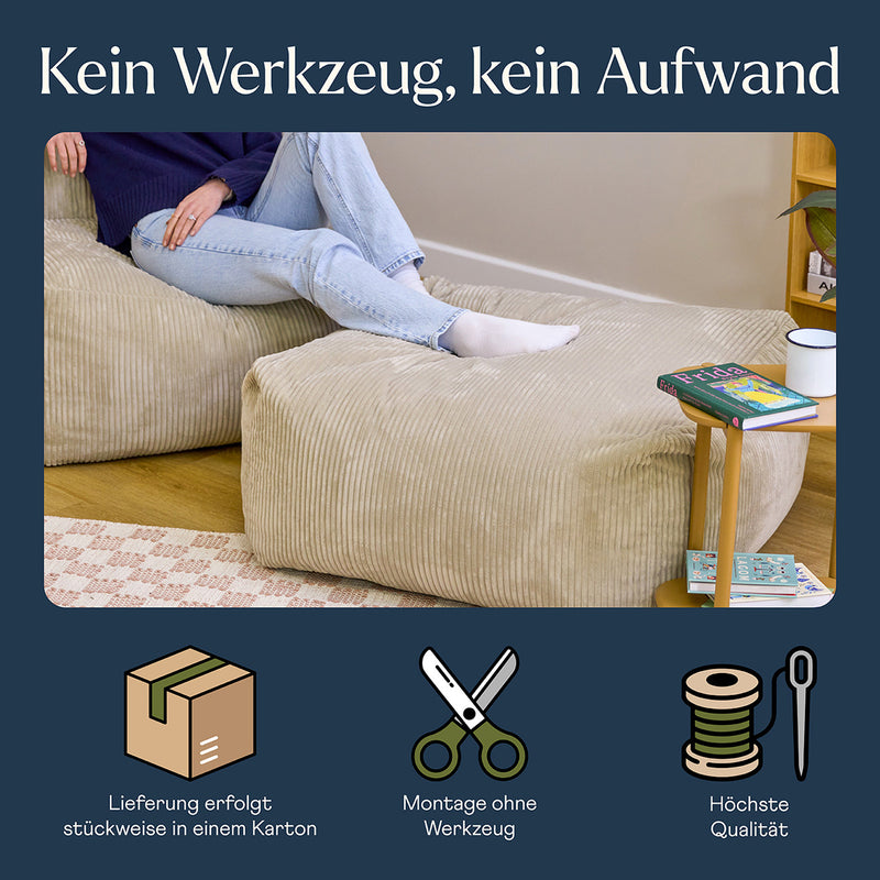 Repose-pieds modulaire Zen, velours côtelé Jumbo, pierre