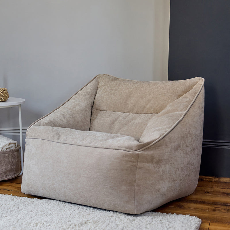 Fauteuil pouf en tissu chenille Natalia, naturel