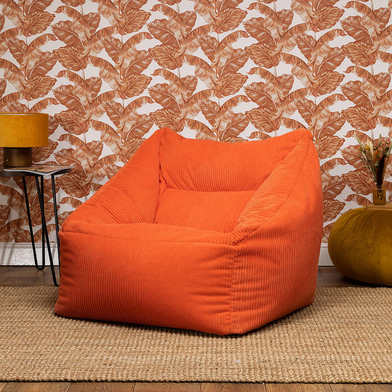 Fauteuil poire Natalia en velours côtelé, orange