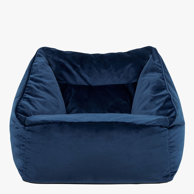 Fauteuil pouf en velours Natalia, bleu marine