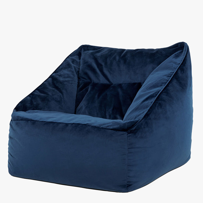 Fauteuil pouf en velours Natalia, bleu marine