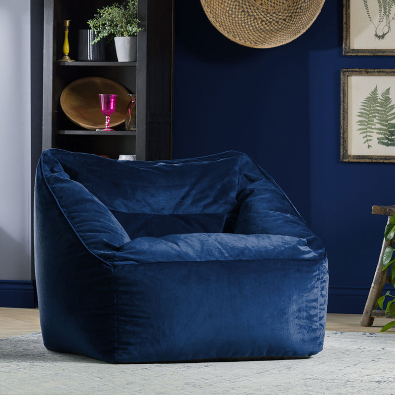 Fauteuil pouf en velours Natalia, bleu marine