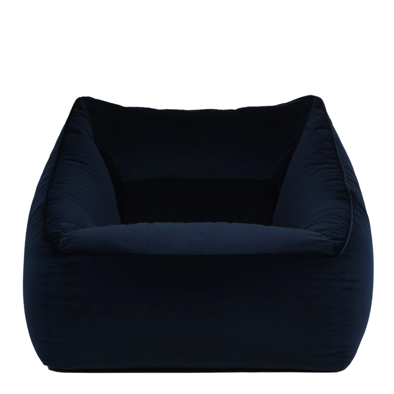 Fauteuil pouf en velours Natalia, bleu minuit