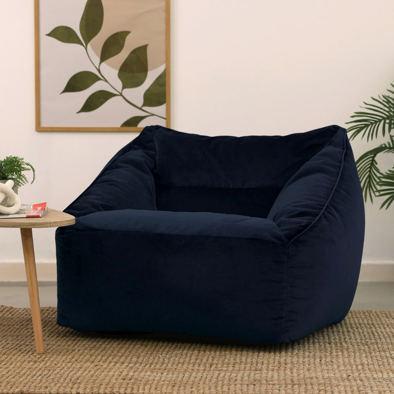 Fauteuil pouf en velours Natalia, bleu minuit