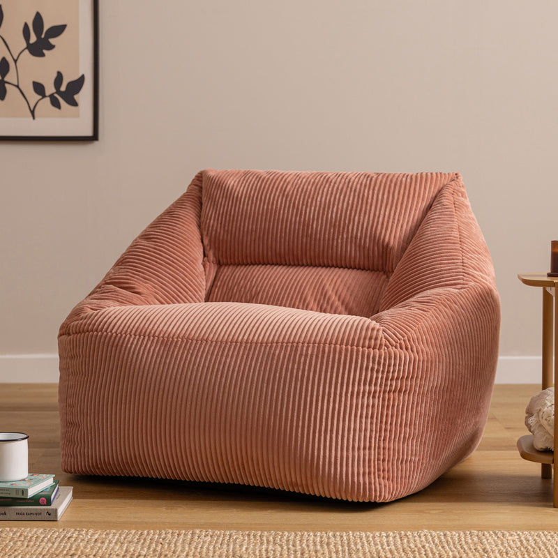 Fauteuil poire Natalia en velours côtelé, rose aurore