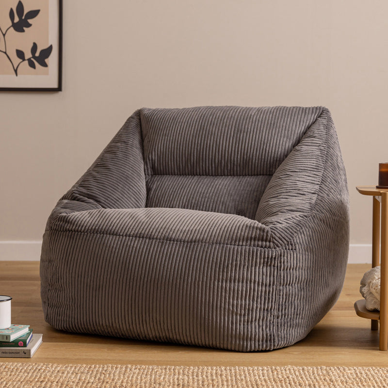 Fauteuil poire Natalia en velours côtelé, gris anthracite