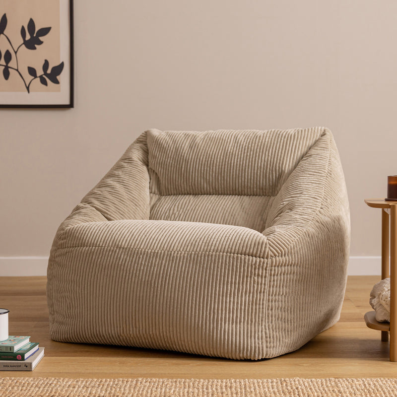 Fauteuil poire Natalia en velours côtelé, pierre 