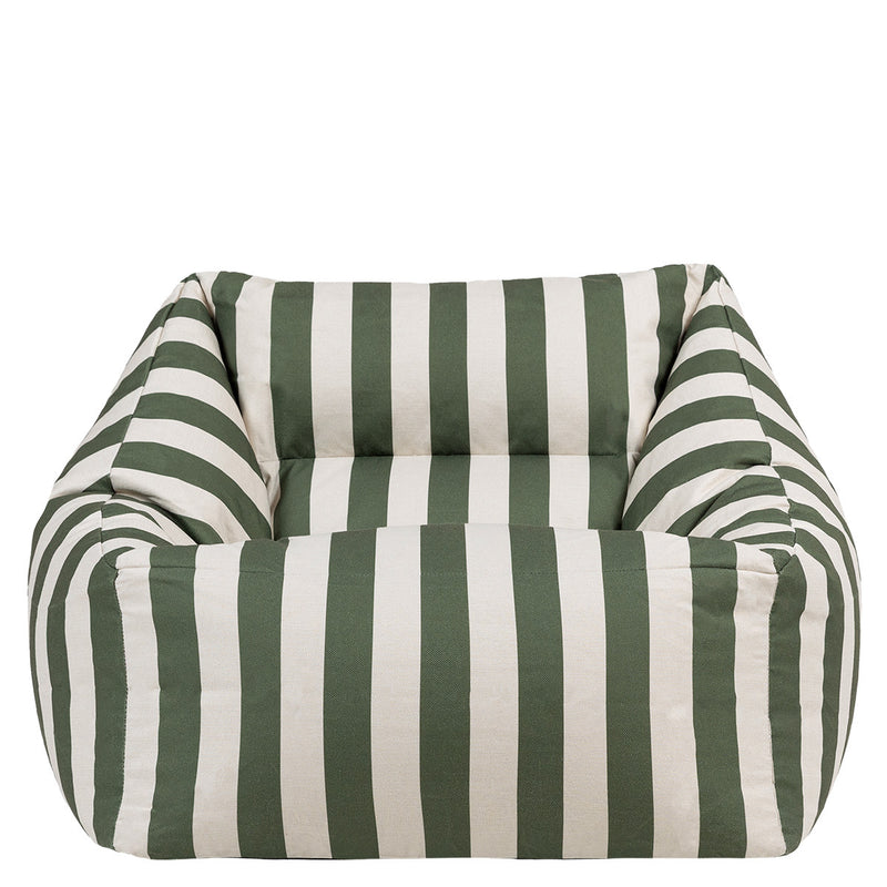 Fauteuil poire Natalia en tissu rayé, vert olive