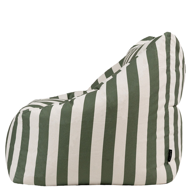 Fauteuil poire Natalia en tissu rayé, vert olive