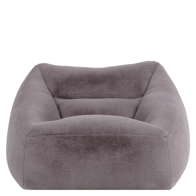 Pouf fauteuil Natalia en fausse fourrure, gris clair