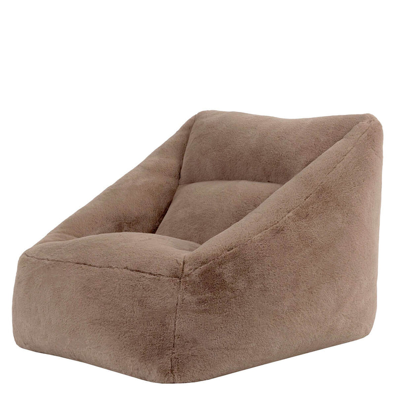 Pouf fauteuil Natalia en fausse fourrure, brun moka
