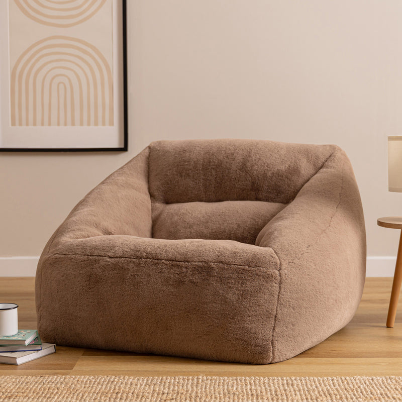 Pouf fauteuil Natalia en fausse fourrure, brun moka