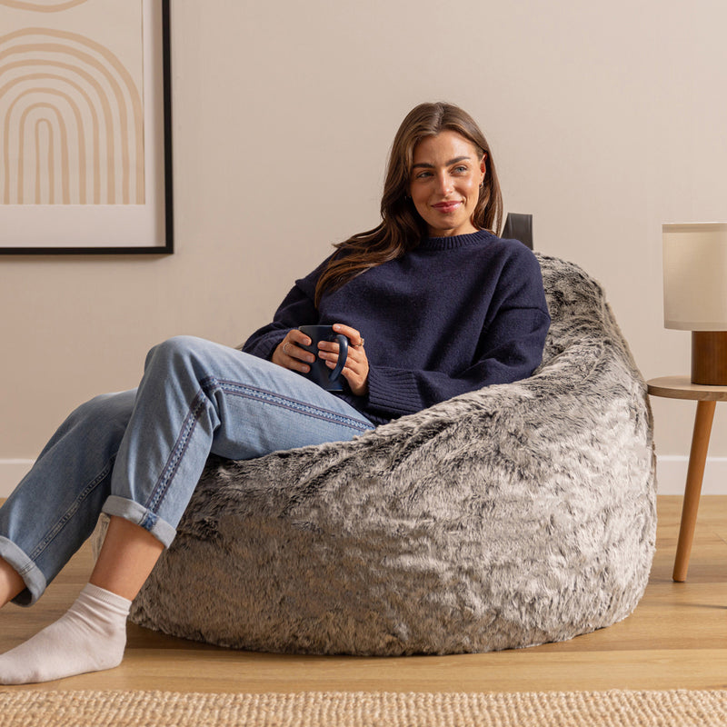 Pouf méridienne en molleton loup arctique, gris