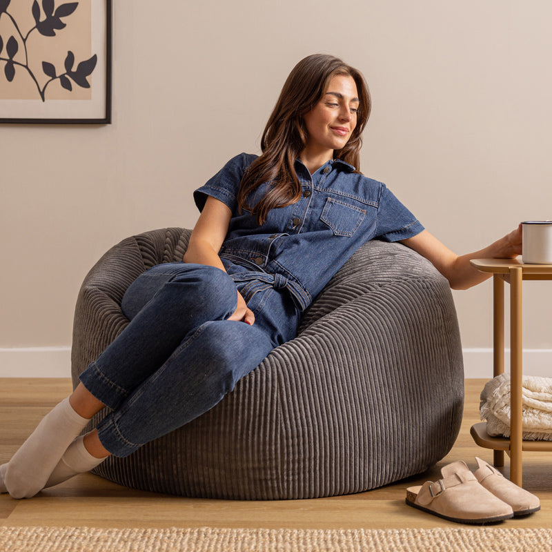 Pouf classique Kingston en velours côtelé XL, gris anthracite