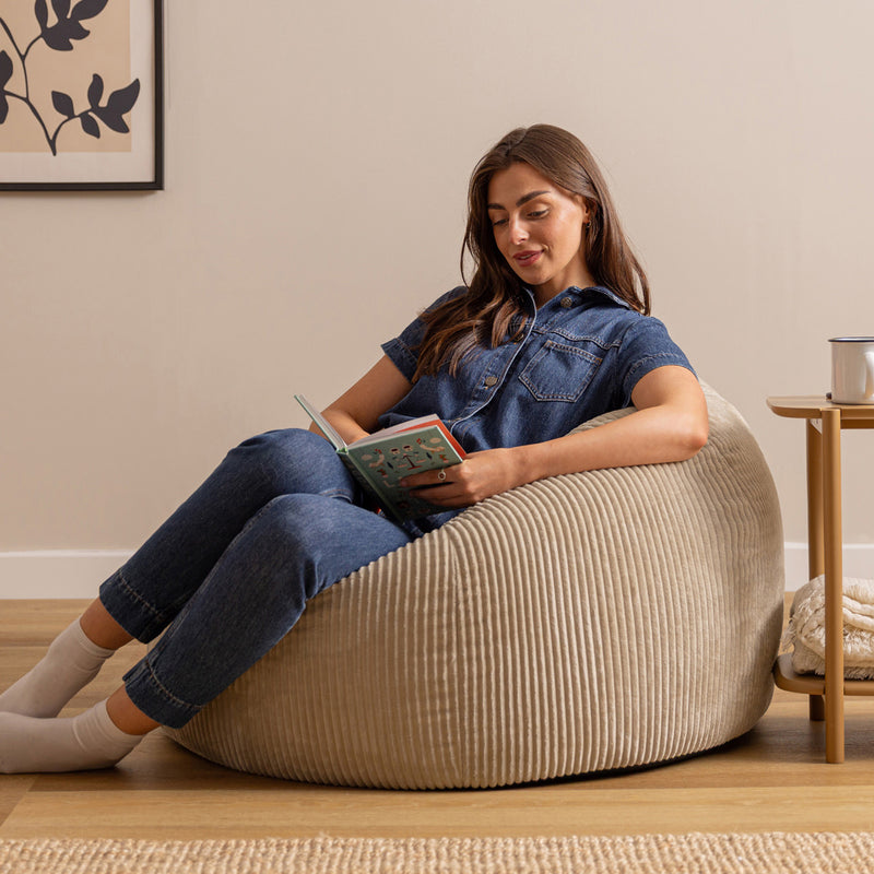 Pouf classique Kingston en velours côtelé XL, pierre
