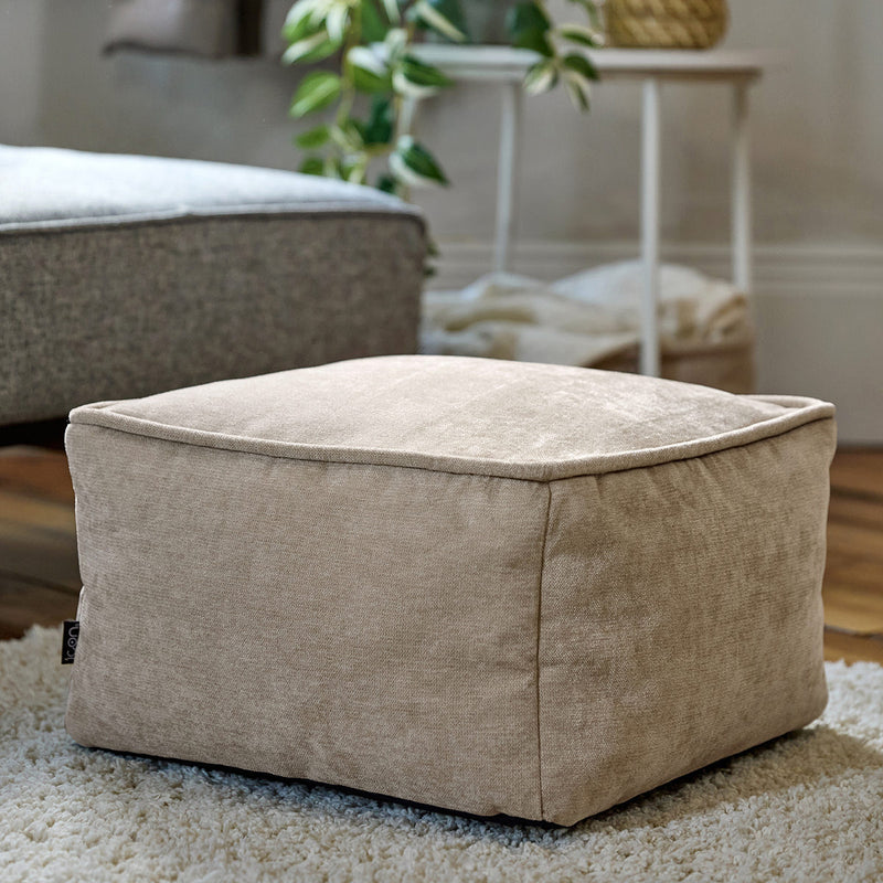 Repose-pieds en tissu chenille Amara, naturel