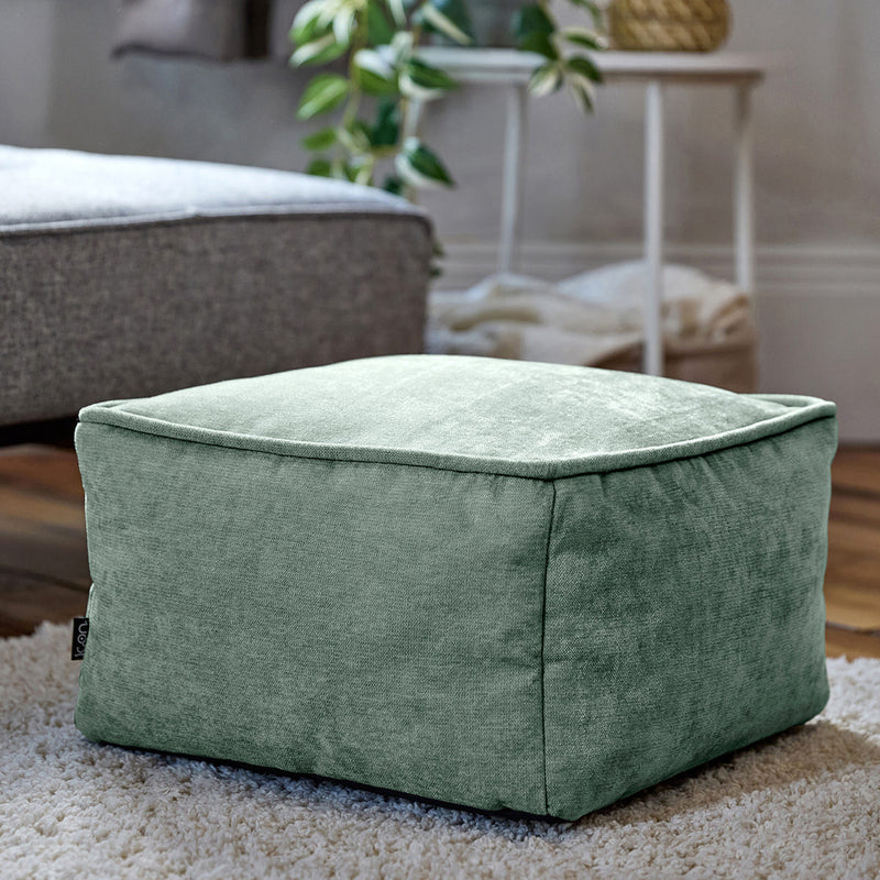 Repose-pieds en tissu chenille Amara, vert sauge