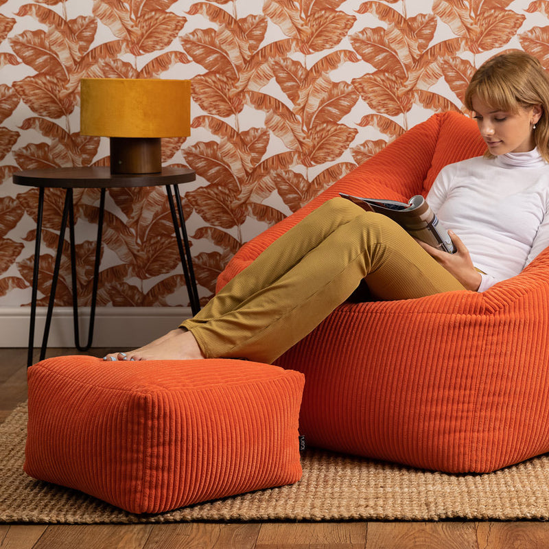 Repose-pieds en velours côtelé Amara, orange