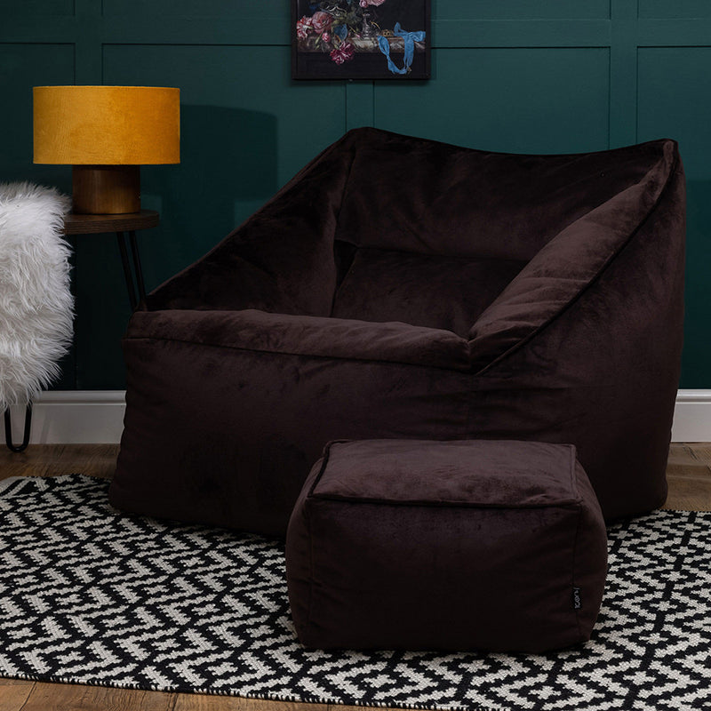 Tabouret carré Amara en velours - Marron