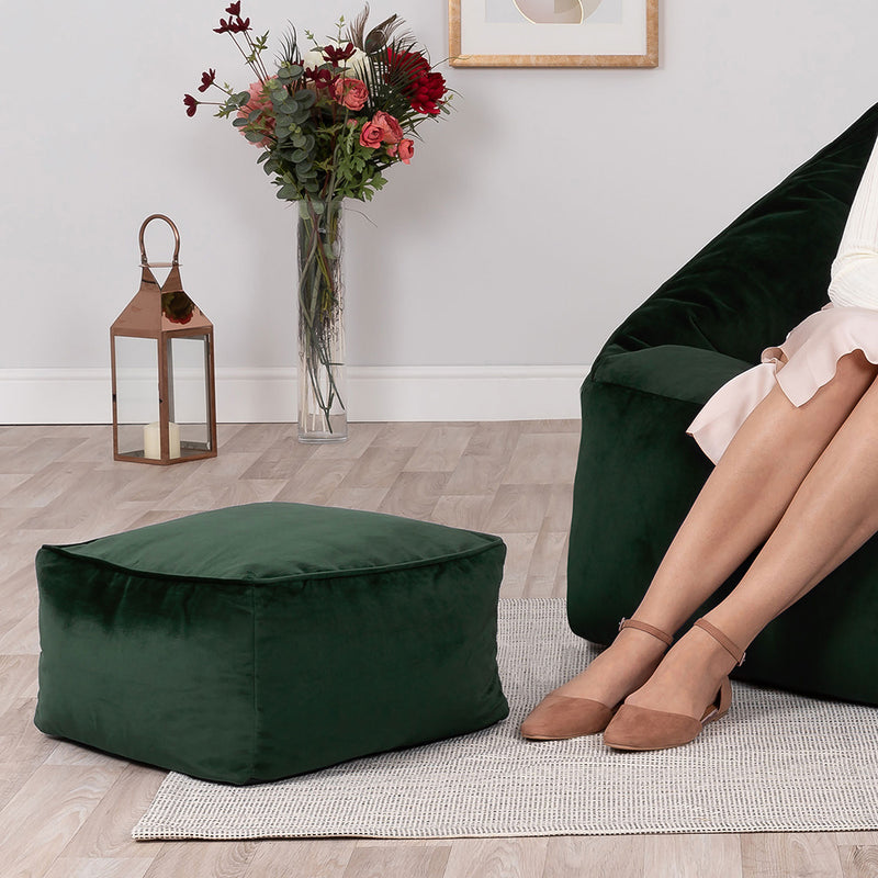 Pouf carré Amara Velvet - Vert Forêt