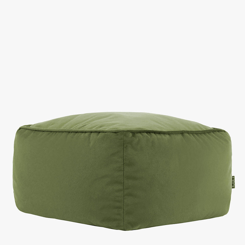 Pouffe carré Amara en velours – vert sauge