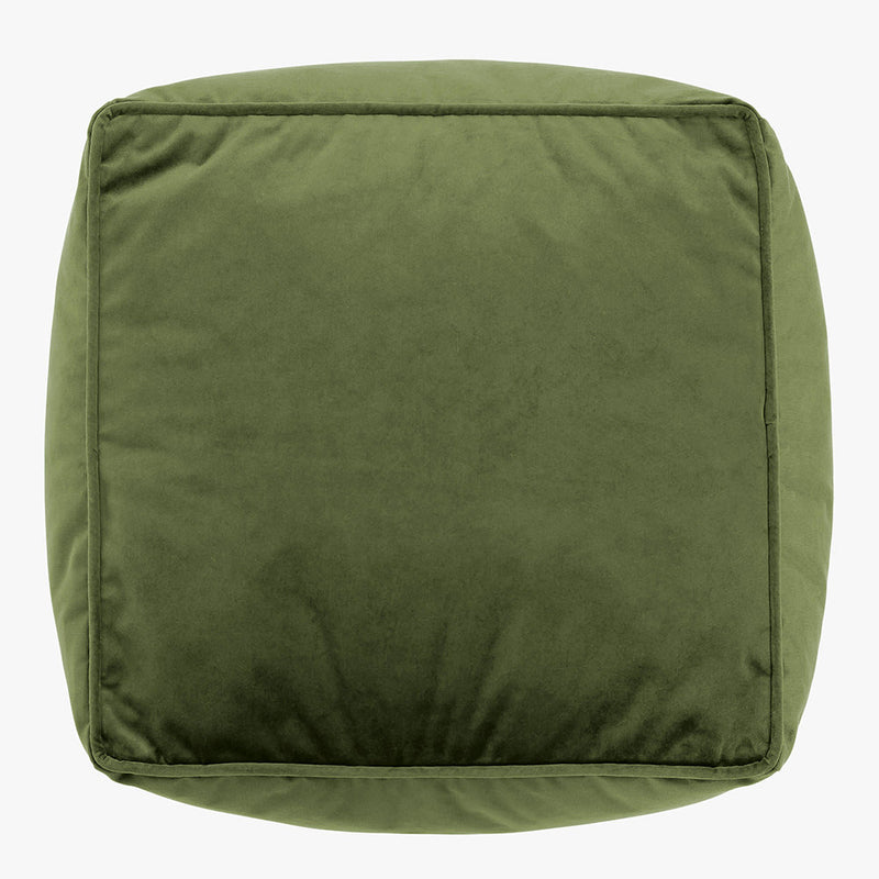 Pouffe carré Amara en velours – vert sauge