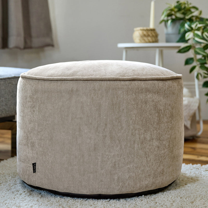 Pouf rond Milano en tissu chenille, crème