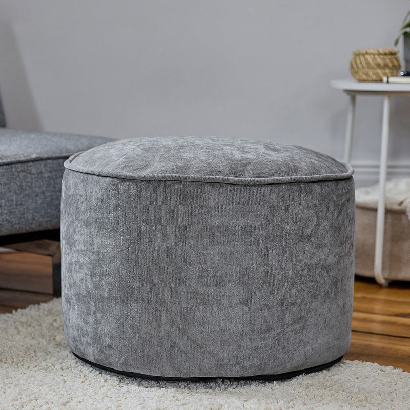 Pouf rond Milano en tissu chenille, gris