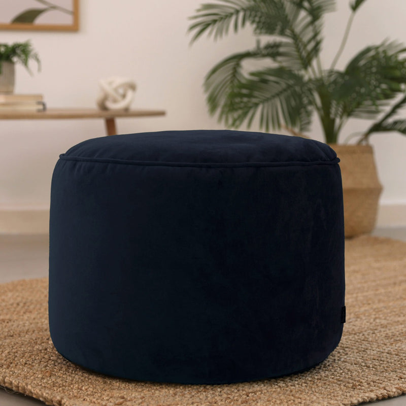 Pouf rond Milano en velours, bleu nuit 
