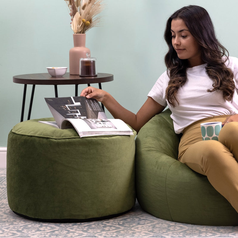 Pouf Repose-pieds en Velours Milano - Vert Sauge