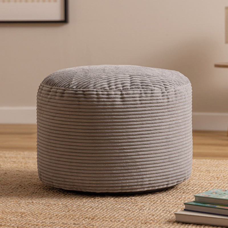 Pouf rond Milano en velours côtelé, gris 