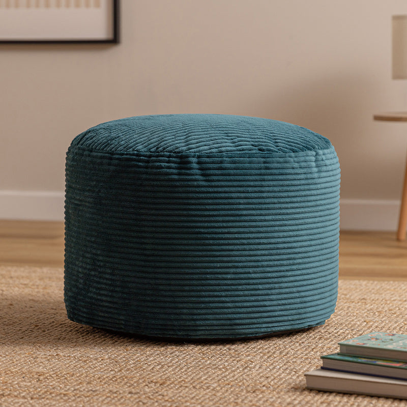 Pouf rond Milano en velours côtelé, bleu marine