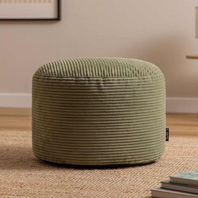 Pouf rond Milano en velours côtelé, vert sauge