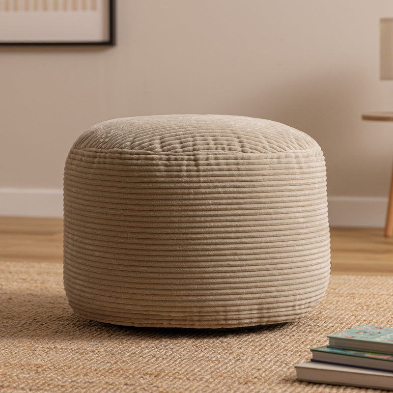 Pouf rond Milano en velours côtelé, pierre