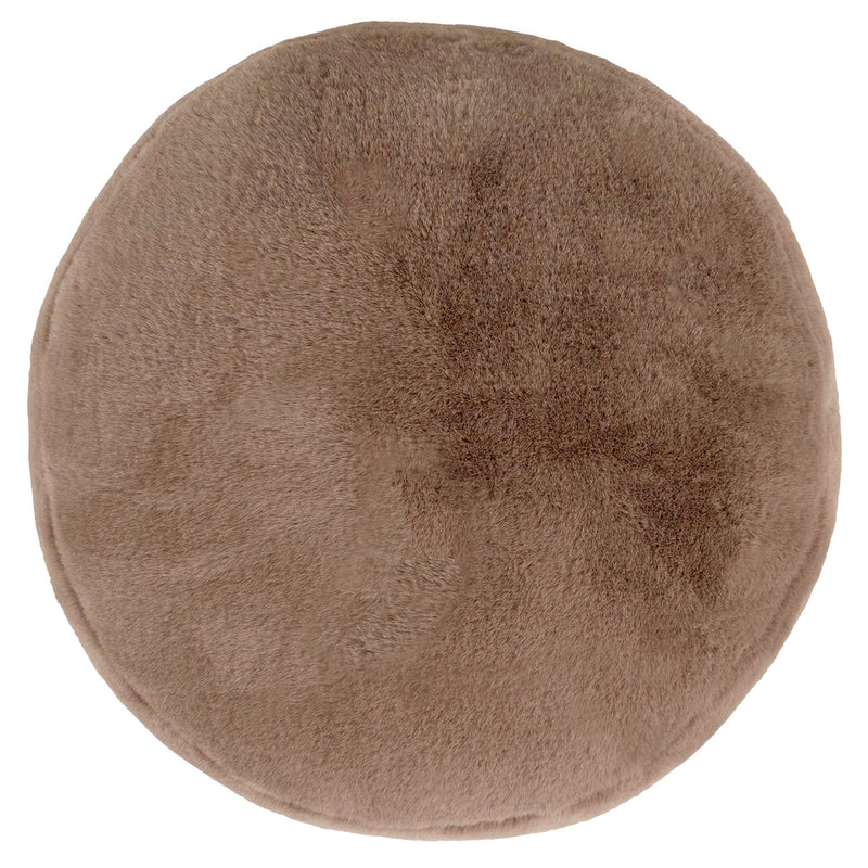 Pouf rond Milano en fausse fourrure, brun moka 