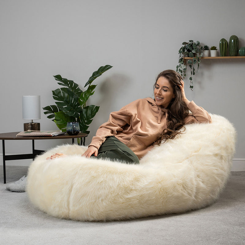 Pouf Géant Fauteuil Poire en Fausse Fourrure - Beige