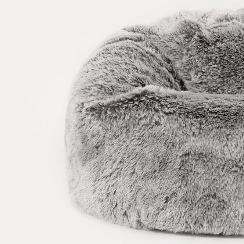 Fauteuil pouf méridienne enfant fausse fourrure, gris
