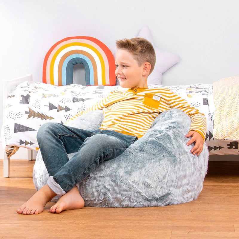 Pouf classique de luxe en fausse fourrure Kids Kingston - Bleu clair