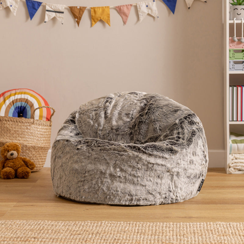 Fauteuil pouf méridienne enfant fausse fourrure, gris