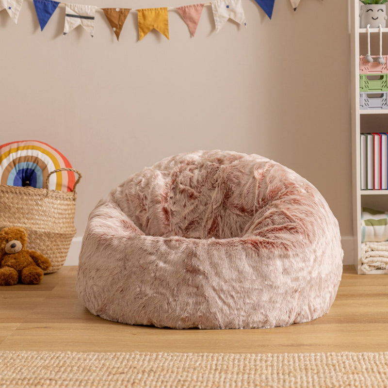 Fauteuil pouf méridienne enfant fausse fourrure, rose