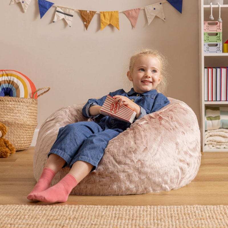 Fauteuil pouf méridienne enfant fausse fourrure, rose