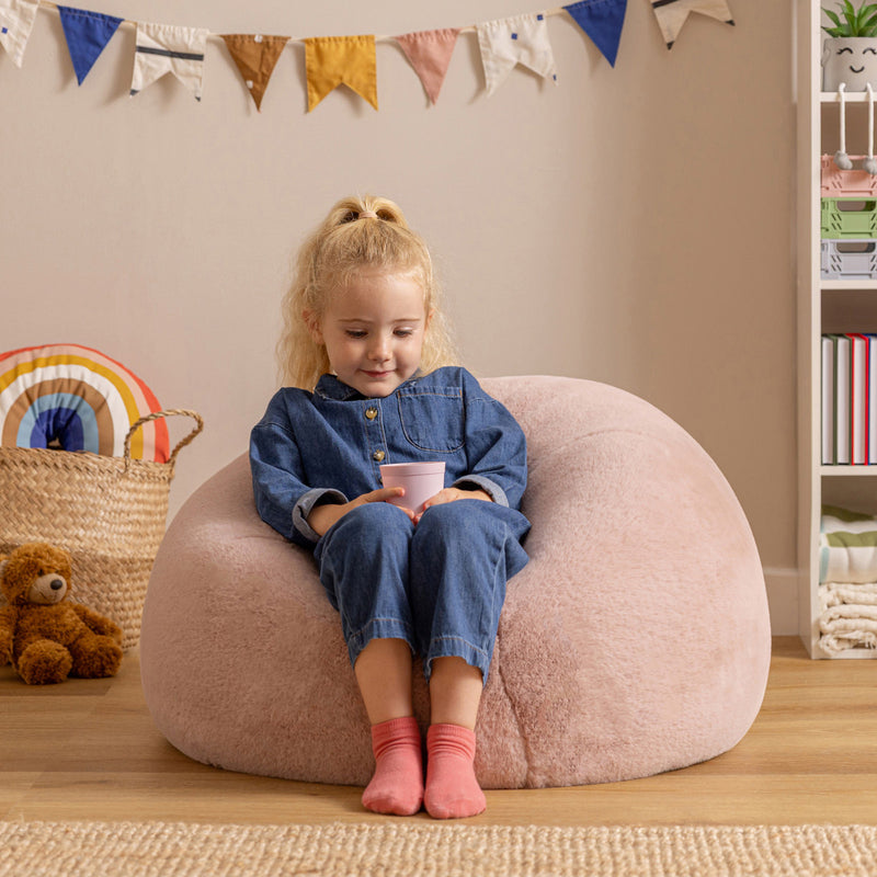 Pouf classique enfant en fausse fourrure Kingston, rose