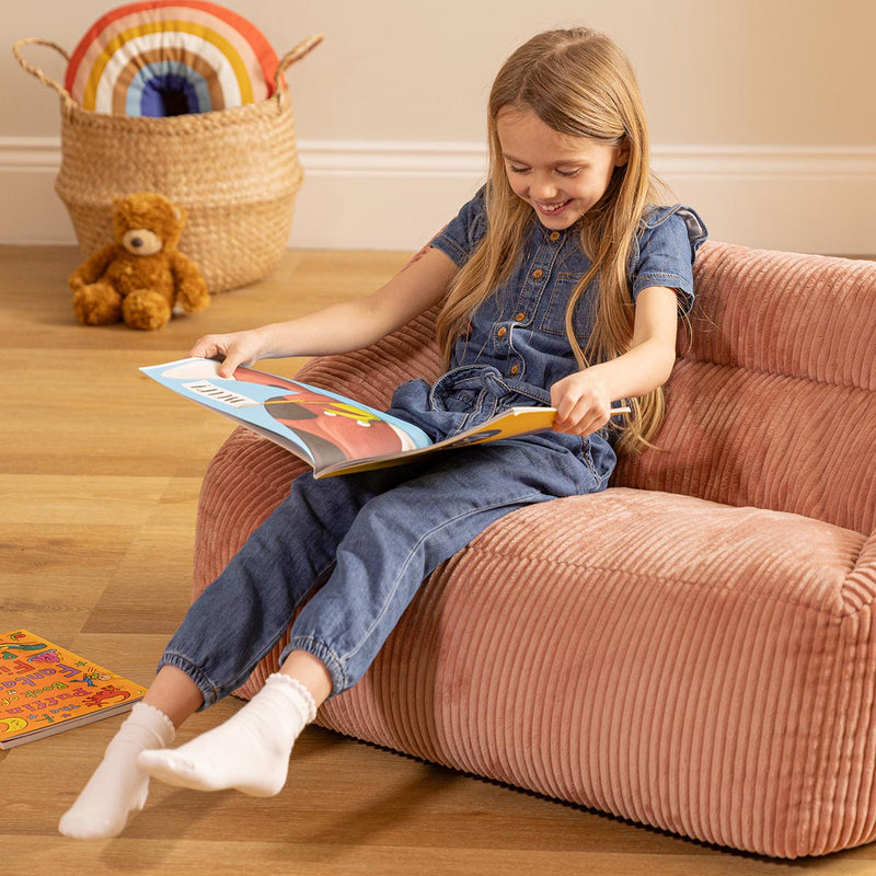 Canapé pouf en velours côtelé Cecilia pour enfants, rose aurore